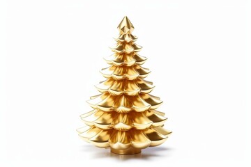 Golden Christmas tree with isolated white background. Generative AI