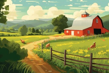 Illustration of rural landscape. Generative AI