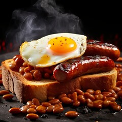 A half-boiled egg on toasted bread. Generative AI.