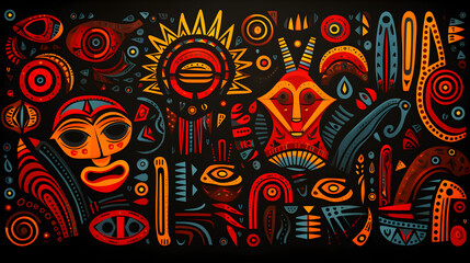 Intricate African Tribal Pattern Illustration, Vibrant Cultural Heritage