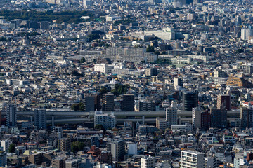 Fototapeta premium High Dense houses and buildings at Greater Tokyo area at daytime.