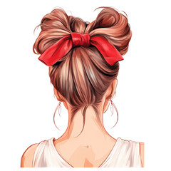 Naklejka premium Cute Woman Messy Bun Christmas Clipart Illustration
