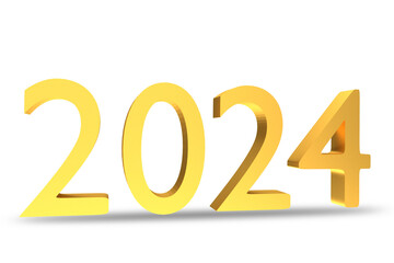 3d realistic text happy new year 2024 glossy gold and silver colors for Christmas and New Year holiday celebration elements 3d rendering concept