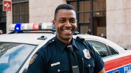 Police Officer posing in a city street 
