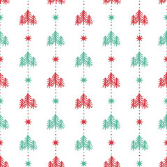 Red Green Christmas Pine Tree Vector Decoration Seamless Pattern