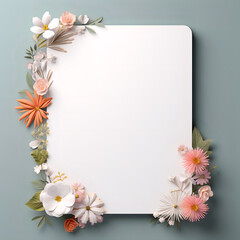 Piece of notebook paper over creative flowered borders 3d illustration