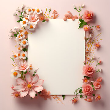 Piece of notebook paper over creative flowered borders 3d illustration