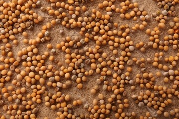 Growing microgreens. Many white mustard seeds on mat, flat lay