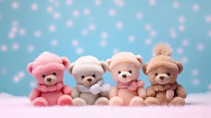 Teddy bears wearing a Santa hat on a festive New Year's background. Christmas card with animals. present.
