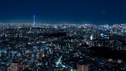 Obraz premium Panoramic view of the Greater Tokyo area at dusk.