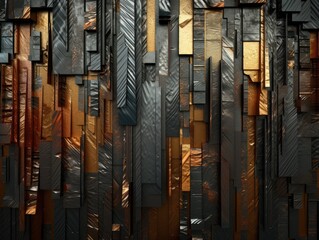 A close up of a wall made of metal and wood. Generative AI.