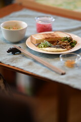 I have toast for breakfast and go to work.