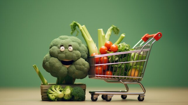 A Shopping Cart Filled With Vegetables Sitting On Top Of A Table. Generative AI.