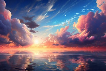Breathtaking ocean and sky - digital masterpiece. Generative AI