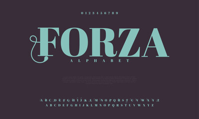 Forza creative modern urban alphabet font. Digital abstract moslem, futuristic, fashion, sport, minimal technology typography. Simple numeric vector illustration