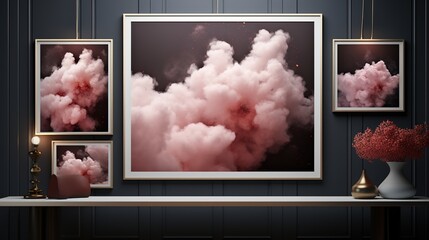 A pink abstract painting on a grey background UHD wallpaper Stock Photographic Image