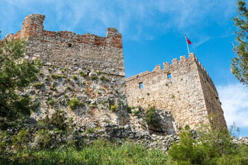 Ruined fortifications of Ehmedek neighborhood of Alanya Castle in Turkey.