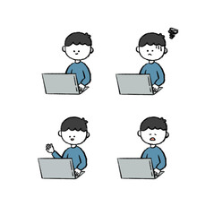 パソコンをする　男性　可愛い　手書き　セット