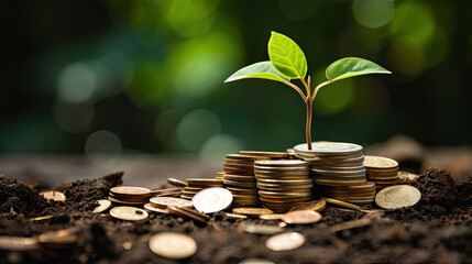 plant growing from coins business background 