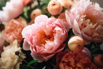 Close-up of lovely peony flowers. Generative AI