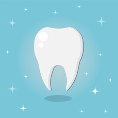 Vector illustration of a clean tooth on a blue background.