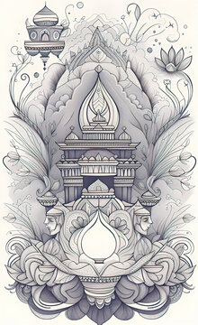 watercolor illustration Diwali theme line art doodle cartoon pattern, backgrounds for smartphone,