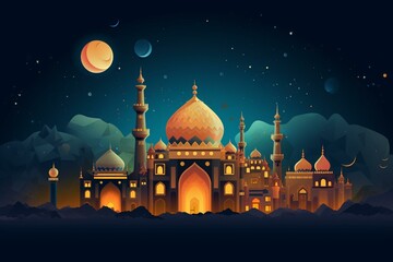 Illustration of background symbolizing Ramadan month in Muslim religion. Generative AI