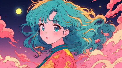 Hand-drawn cartoon animation of beautiful Chinese costume girl illustration
