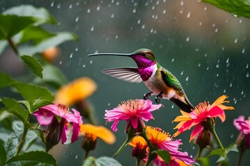 hummingbird feeding on flower - Powered by Adobe