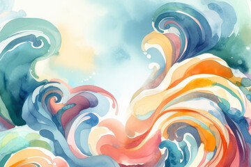 Fototapeta na wymiar Abstract watercolor big wave for textures. Fresh, cheerful and relaxing summer concept. Positive and healthy tones to background or wallpaper