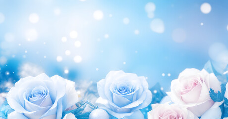 Abstract blue background with bokeh. Blue roses background. 