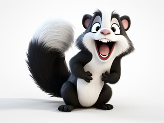 A 3D Cartoon Skunk Laughing and Happy on a Solid Background