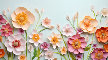 spring background with beautiful spring flowers on paper background