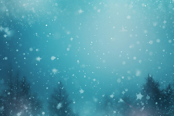 Serene Winter Landscape with Falling Snow in Light Gray and Teal - Created with Generative AI Tools