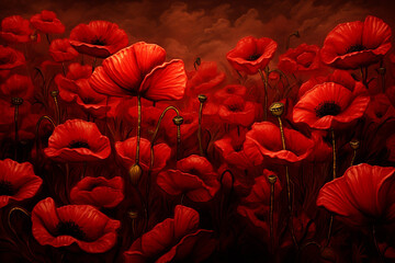 Vivid Field of Red Remembrance Poppies - Created with Generative AI Tools