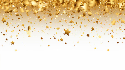 star sequin confetti frame gold glitter falling particles on floor on white background - obrazy, fototapety, plakaty