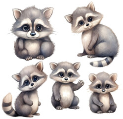 Baby racoon illustration clipart. Generative AI.