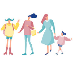 街を歩く人々のイラストセット