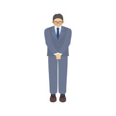 Obraz na płótnie Canvas お辞儀する中年男性会社員。フラットなベクターイラスト。 A bowing middle-aged male office worker. Flat designed vector illustration.
