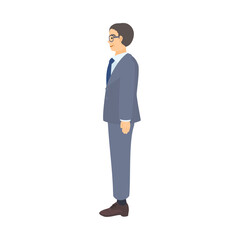 横向きに立つ中年男性会社員。フラットなベクターイラスト。A middle-aged male office worker standing sideways. Flat designed vector illustration.