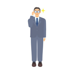 Obraz premium 眼鏡を光らせる中年男性会社員。フラットなベクターイラスト。A middle-aged male office worker with shining glasses. Flat designed vector illustration.