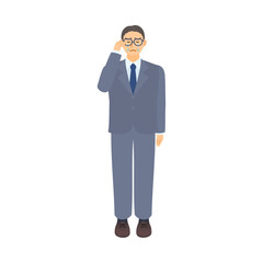 泣く中年男性会社員。フラットなベクターイラスト。A middle-aged male office worker crying. Flat designed vector illustration.