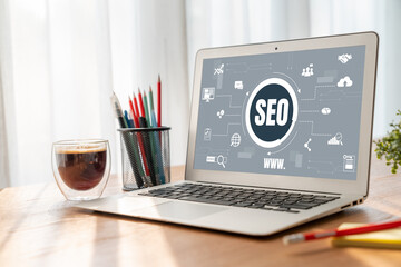 SEO search engine optimization for modish e-commerce and online retail business showing on computer...