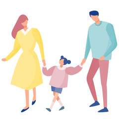 手をつないで歩く親子連れ