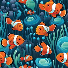 Fototapeta na wymiar Seamless Pattern of clown fish