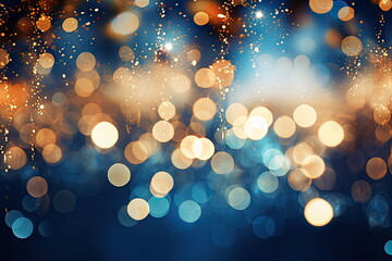 Blue and gold  bokeh light background