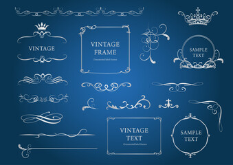 高級感のあるフレームデザイン　繊細な枠　あしらい　王冠　シルバー　ベクター