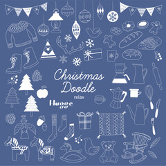 リラックスムードなクリスマスのイラストセット（線画白）