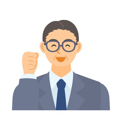 喜ぶ中年男性会社員。フラットなベクターイラスト。 A delighted middle-aged male office worker. Flat designed vector illustration.