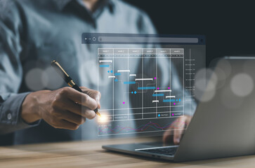 businessman schedule plan management shows a timeline Gantt chart